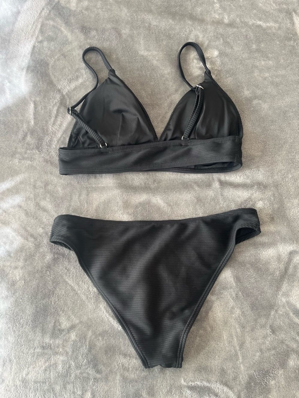 Black Ribbed Triangle Bikini Set - Picture 2 of 4